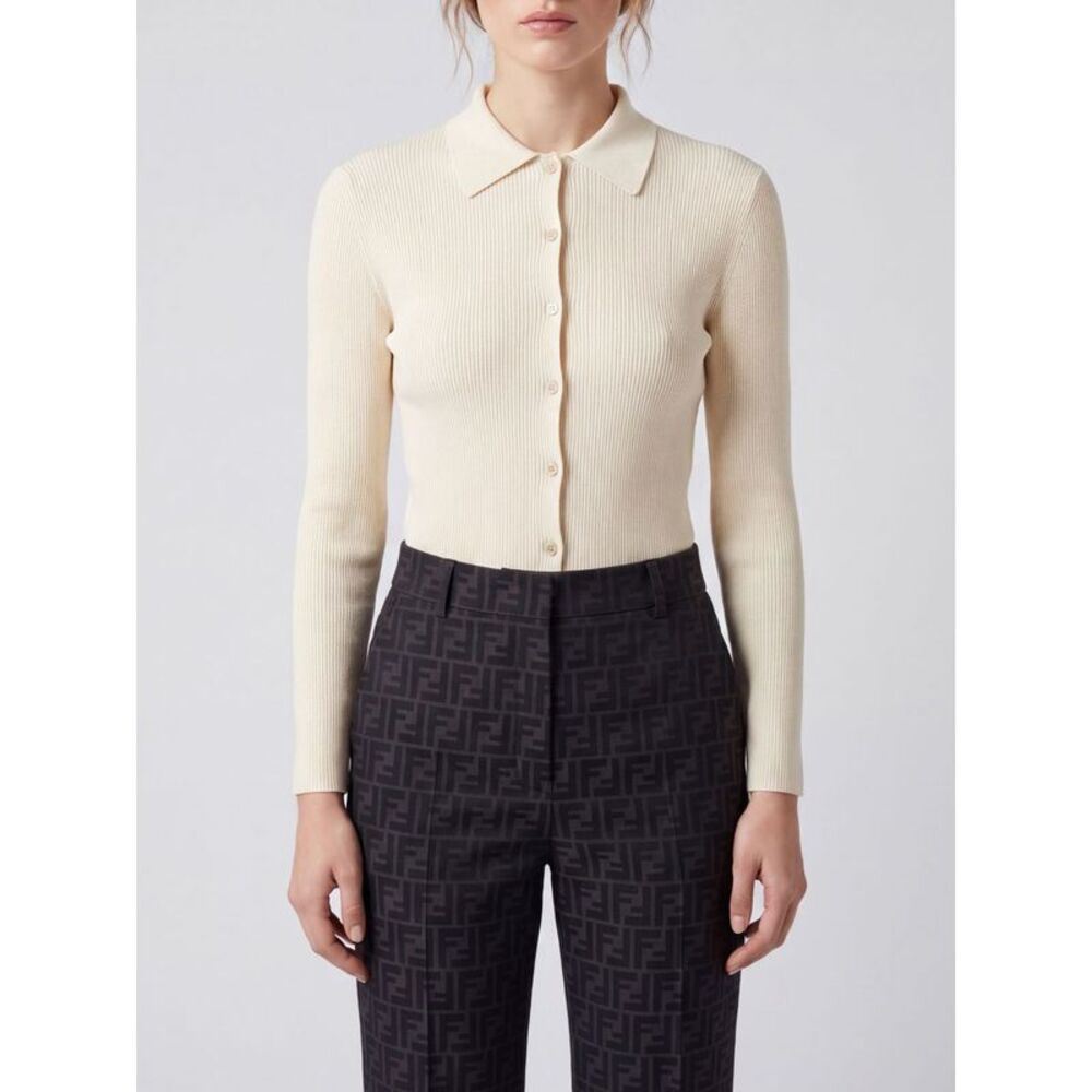 Fendi Women Fendi Slim Fit Ribbed Wool And Silk-Blend Cardigan
